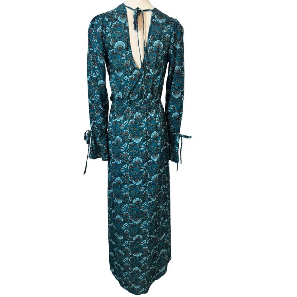 NWT Band of the Free XS Bohemian Long Sleeve Maxi Dress Teal Floral Print - Picture 2 of 13